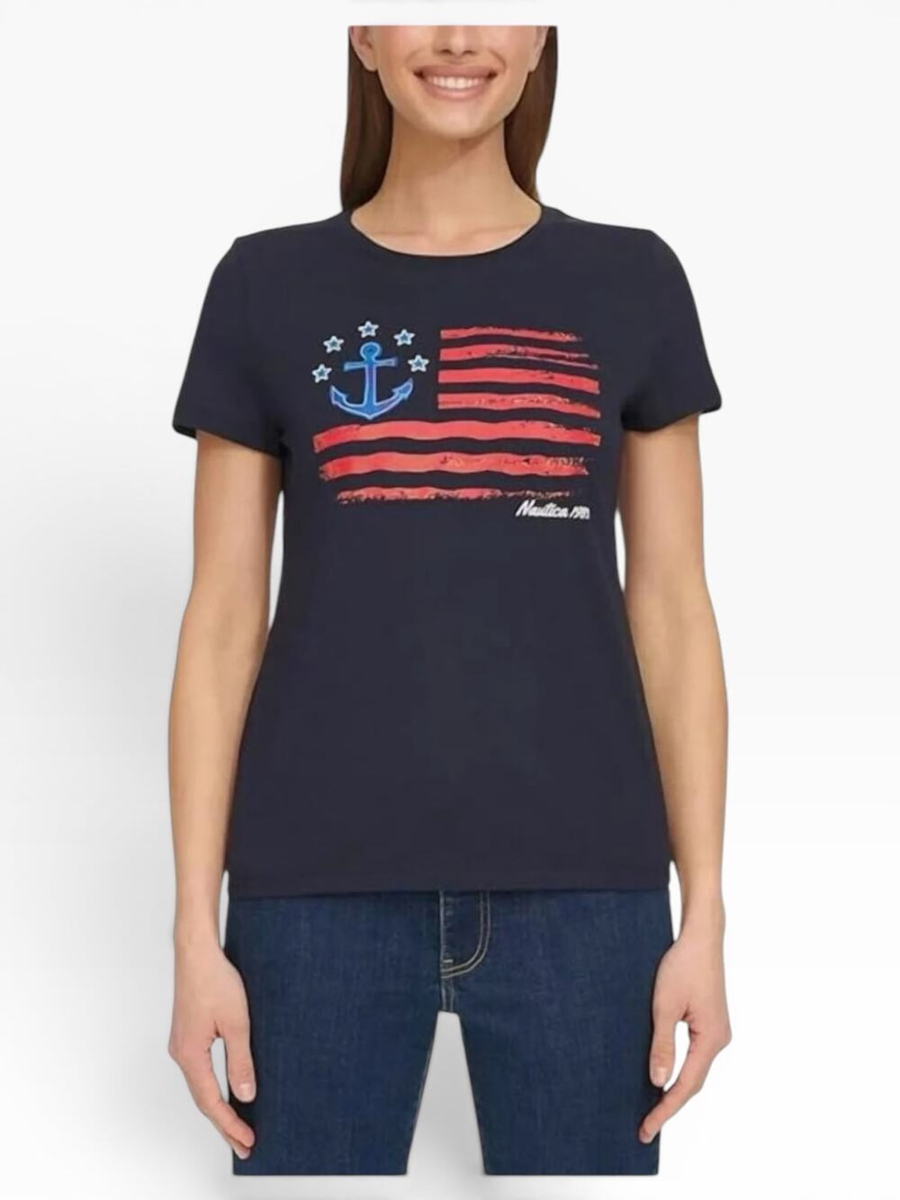 Nautica USA Flag Graphic Tee Women S Navy NWT